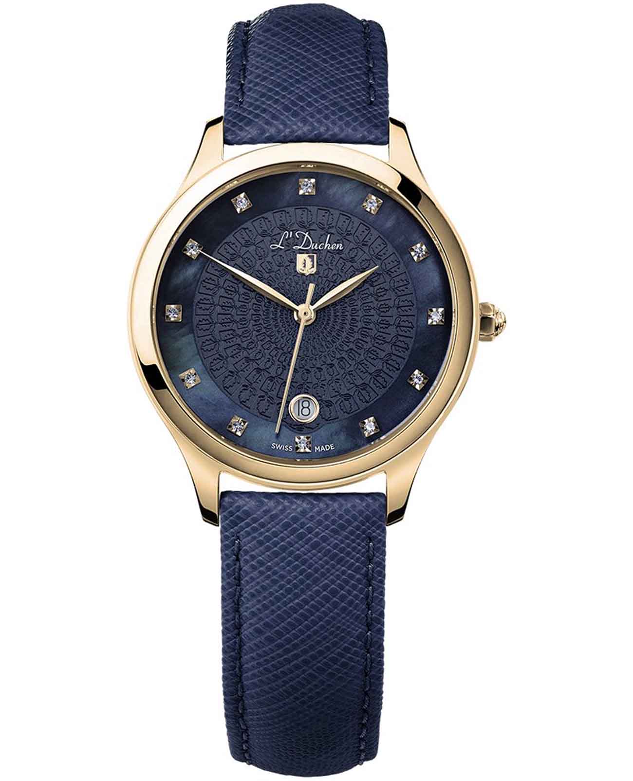 L'Duchen L'Duchen Grace D 791.23.37  D 791.23.37 кварцевые женские часы синий циферблат, браслет кожаный — вид спереди